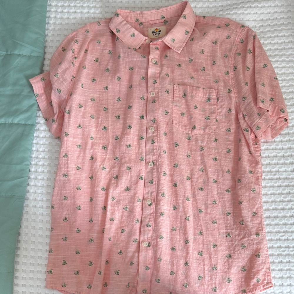 Marine Layer Pink Patterned Casual Button Down Shirt